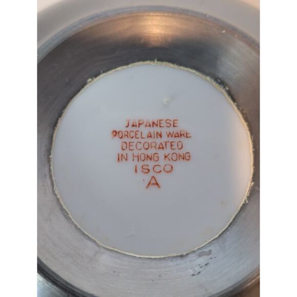 VTG Japanese Porcelain Painted Bowl Koi Design Pewter Base Asian Home Decor - Picture 5 of 7